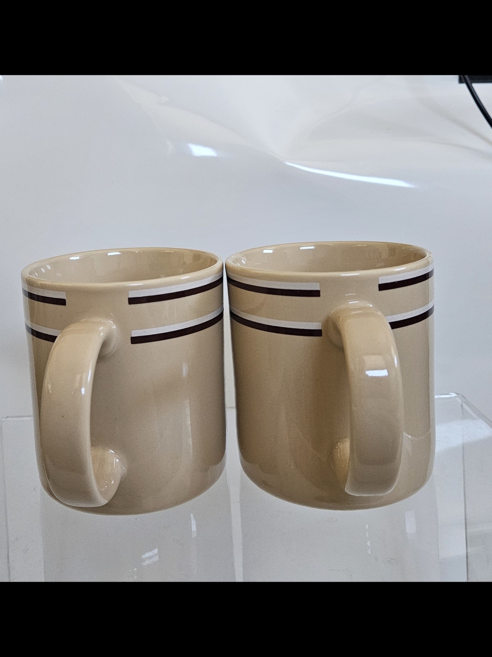 Vintage lot JMP Chromatics Stoneware Coffee Mug Beige/Brown White Stripe Japan